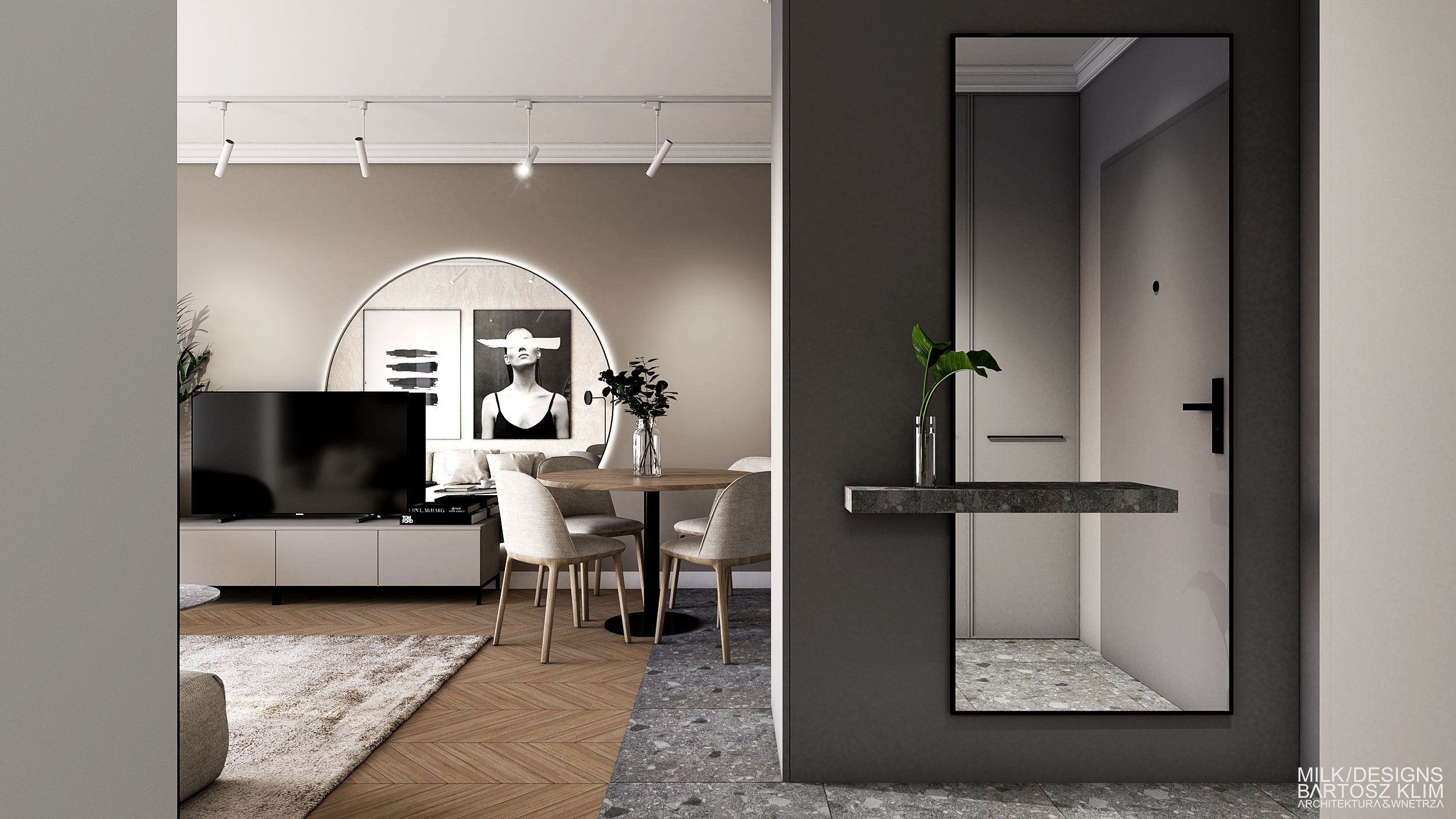 projekt wnętrza kobiecego mieszkania  – lustro w przedpokoju - MILK DESIGNS PROJEKTOWANIE WNĘTRZ