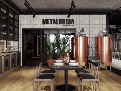 projekt wnętrza restauracji metalurgia Radomsko, Sląsk, katowice industrialna eklektyczna browar miedź pofabryczne wnętrza stara fabryka 